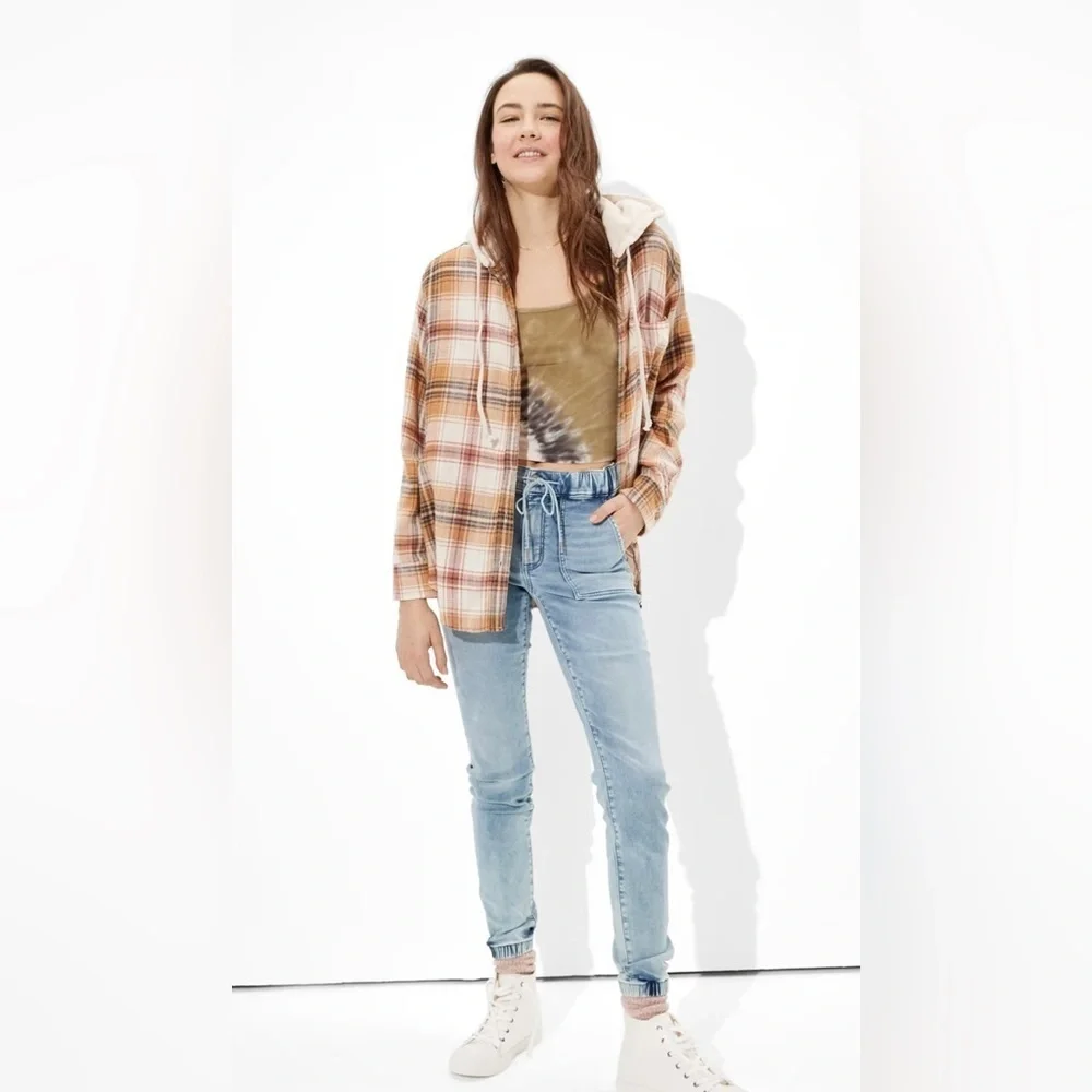 American Eagle Outfitters Plaid Flannel Hooded Shirt, OVERSIZED, size small - Picture 11 of 12